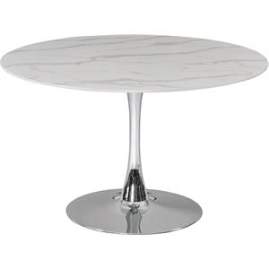 Pemberly Row 48&quot Round Faux Marble Top Dining Table with Chrome Base