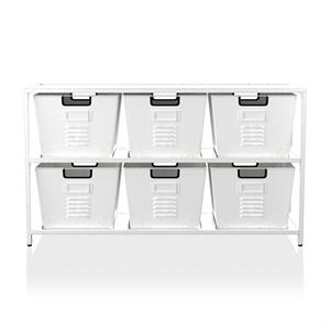 Pemberly Row Modern Metal Storage Shelf with 6 Bins in White