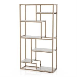 Pemberly Row Contemporary Metal 6-Shelf Bookcase in Gold Champagne