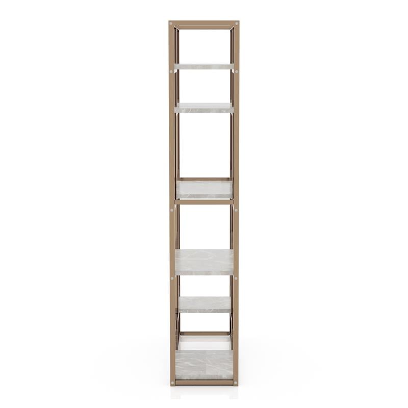 Pemberly Row Contemporary Metal 6-Shelf Bookcase in Gold Champagne