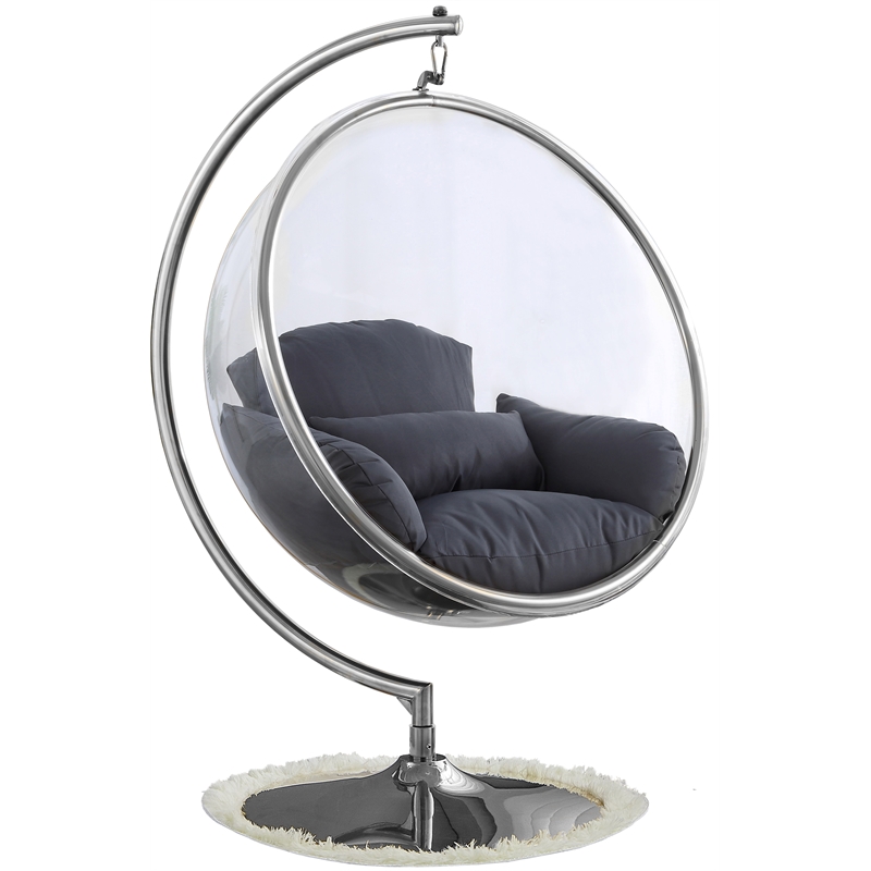 Pemberly Row Fabric / Metal Acrylic Swing Bubble Accent Chair in Gray