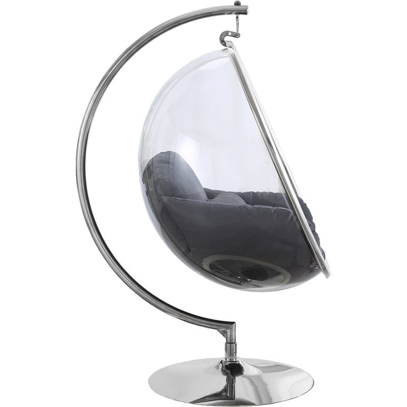 Pemberly Row Fabric / Metal Acrylic Swing Bubble Accent Chair in Gray