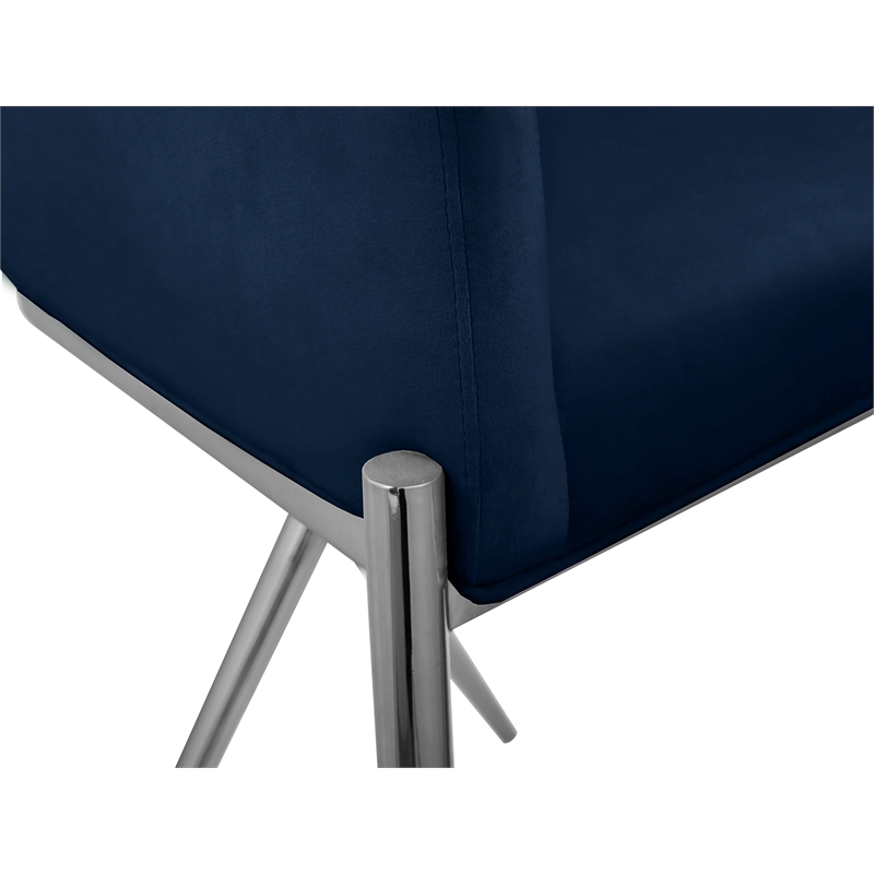 Pemberly Row Navy Velvet Counter Stool with Chrome Metal Legs