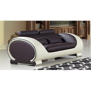 Pemberly Row Dark Chocolate (Brown) and Cream Color With Faux Leather Loveseat