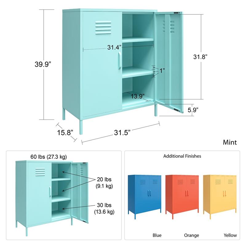 Pemberly Row Modern 2 Door Metal Locker Storage Cabinet in Orange