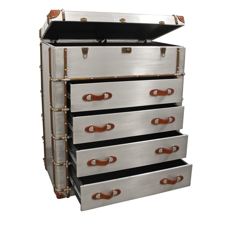 Pemberley Row Solid Wood Aluminum and Leather Chest Rectangular Lift-Top 40