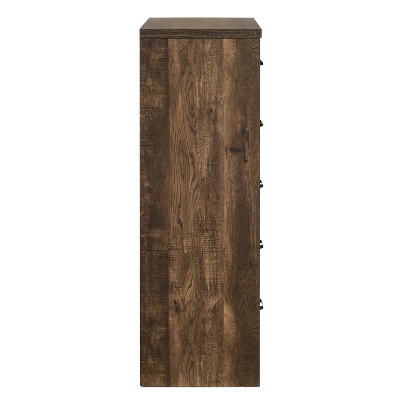 Pemberly Row Contemporary Rustic Wood 5-Drawer Chest in Walnut