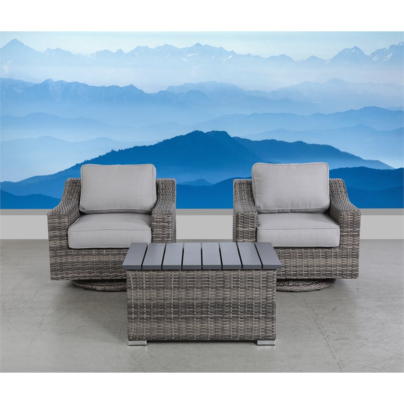 Pemberly Row 3-Piece Wicker Swivel Rocker Sectional Set in Gray