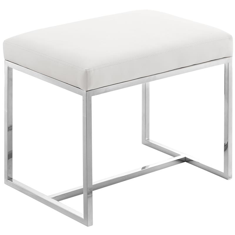 Pemberly Row Modern Soft White Vegan Leather Ottoman / Stool