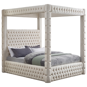 Pemberly Row Modern / Contemporary Cream Finish Velvet King Bed