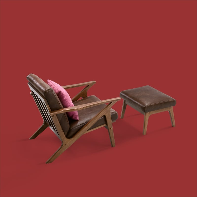 Pemberly Row Solid Wood and Fabric Upholstered Accent Armchair in Brown