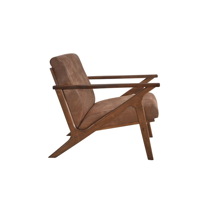 Pemberly Row Solid Wood and Fabric Upholstered Accent Armchair in Mocha Brown