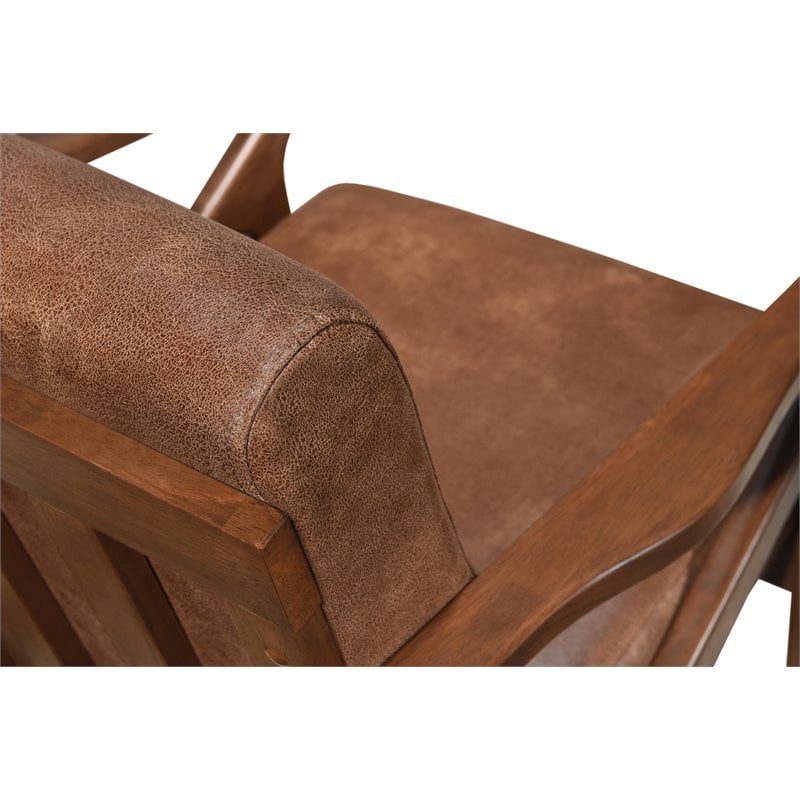 Pemberly Row Solid Wood and Fabric Upholstered Accent Armchair in Mocha Brown