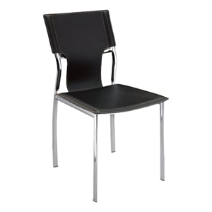 Pemberly Row Black Leather Side Chair withChrome Legs Set of 4