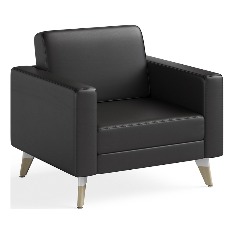 Pemberly Row Contemporary Lounge Chair Resi Wooden Feet Black Leather
