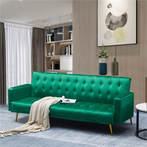 Pemberly Row Modern / Contemporary Velvet Convertible Sofa in Green