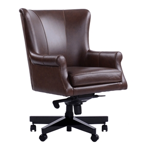 Pemberly Row Leather Swivel Desk Chair in Verona Brown Finish