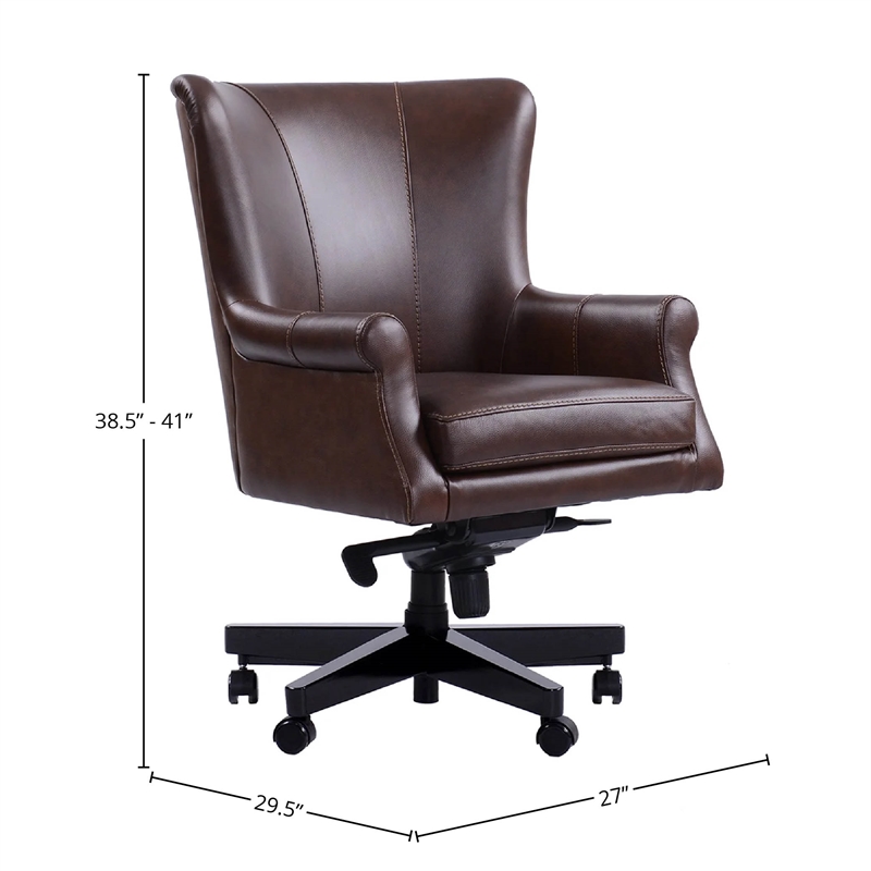 Pemberly Row Leather Swivel Desk Chair in Verona Brown Finish