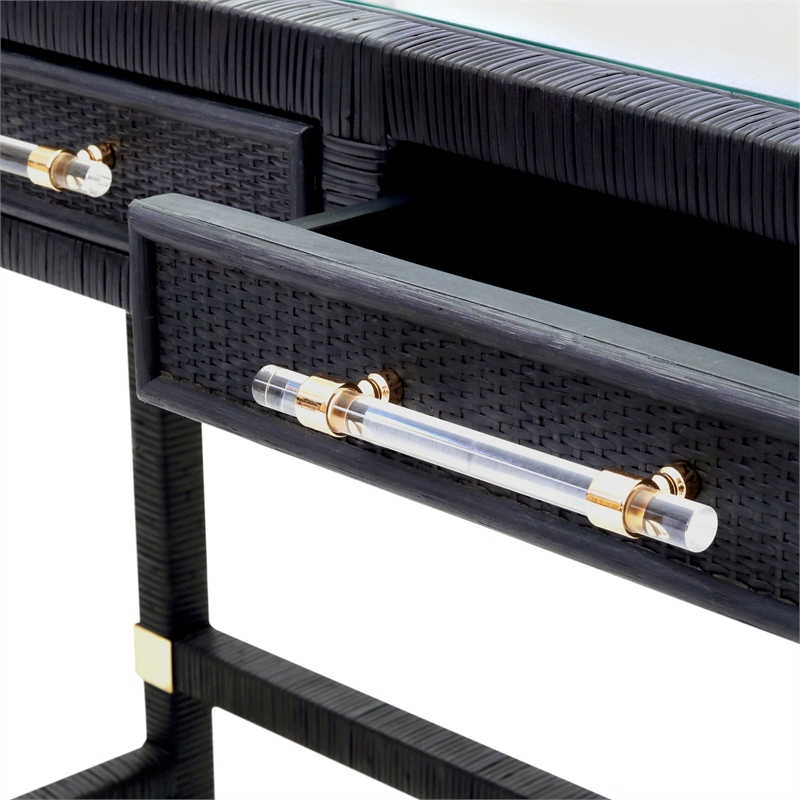 Pemberly Row Modern / Contemporary Charcoal Finish Rattan Desk