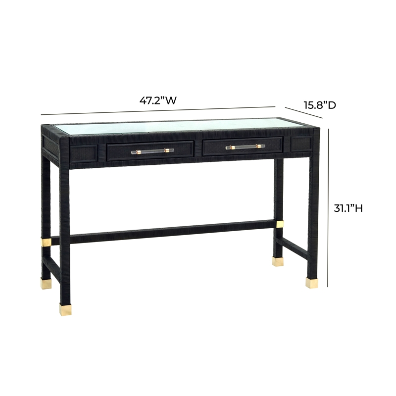 Pemberly Row Modern / Contemporary Charcoal Finish Rattan Desk