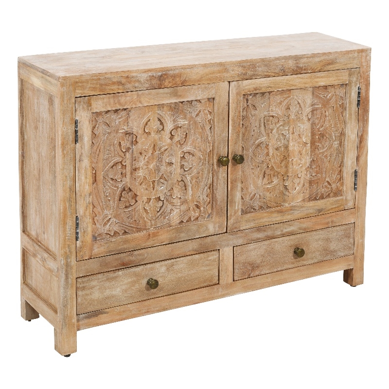 Pemberly Row 2-Door 2-Drawer Solid Wood Accent Cabinet in White Wash