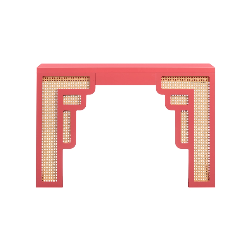 Pemberley Row Rattan Coral Pink Console Table Rectangular Unassembled