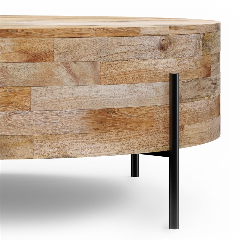 Pemberley Row Mango Wood Natural Coffee Table Round Modern Design 38