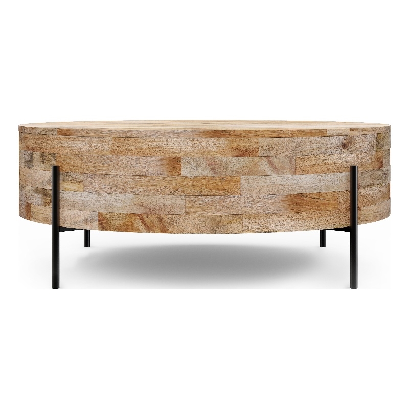 Pemberley Row Mango Wood Natural Coffee Table Round Modern Design 38