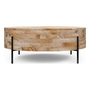 Pemberley Row Mango Wood Natural Coffee Table Round Modern Design 38&quot Unassembled