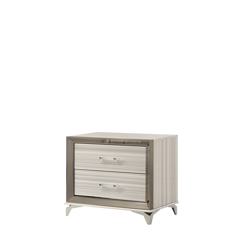 Pemberly Row Zebra White Wood Nightstand with Acrylic Handles