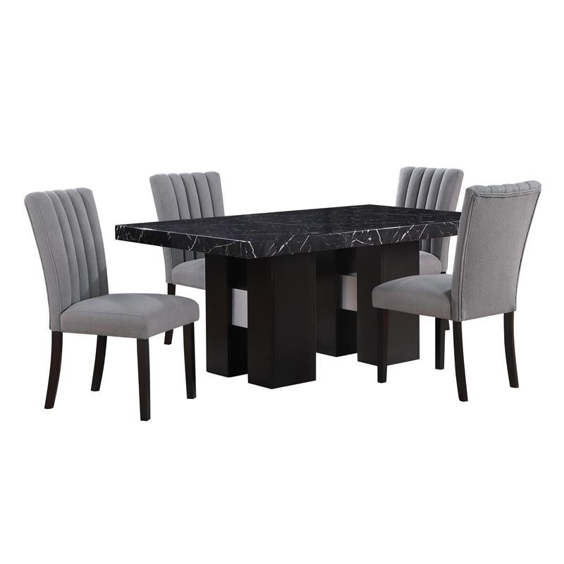 Pemberly Row Black Faux Marble Top and Pedestal Base Dining Table