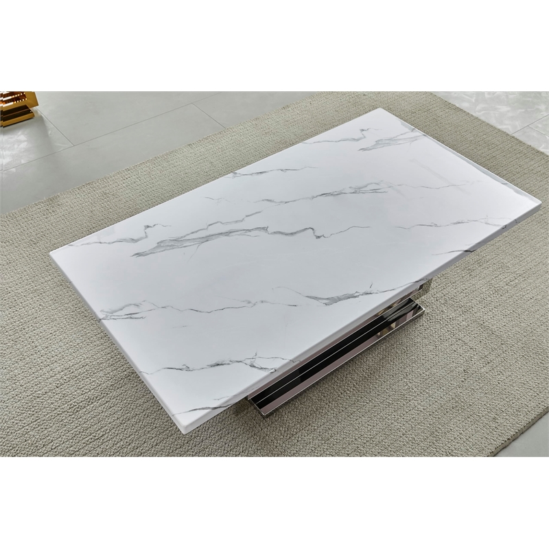 Pemberly Row White Marble Console Table with Gold Steel Base