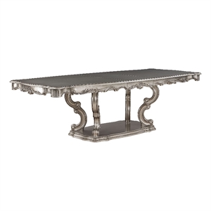Pemberly Row Wooden Dining Table with Pedestal in Antique Platinum Silver