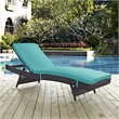 Pemberly Row Aluminum and Rattan Patio Chaise in Espresso/Turquoise
