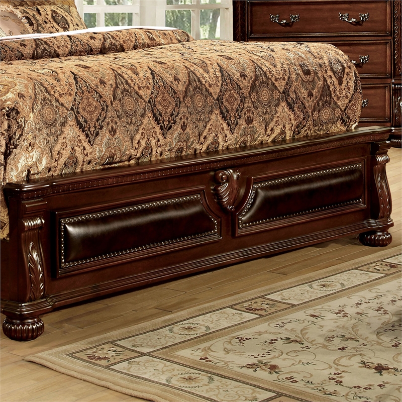 Pemberly Row Modern Solid Wood Panel Queen Bed in Brown Cherry