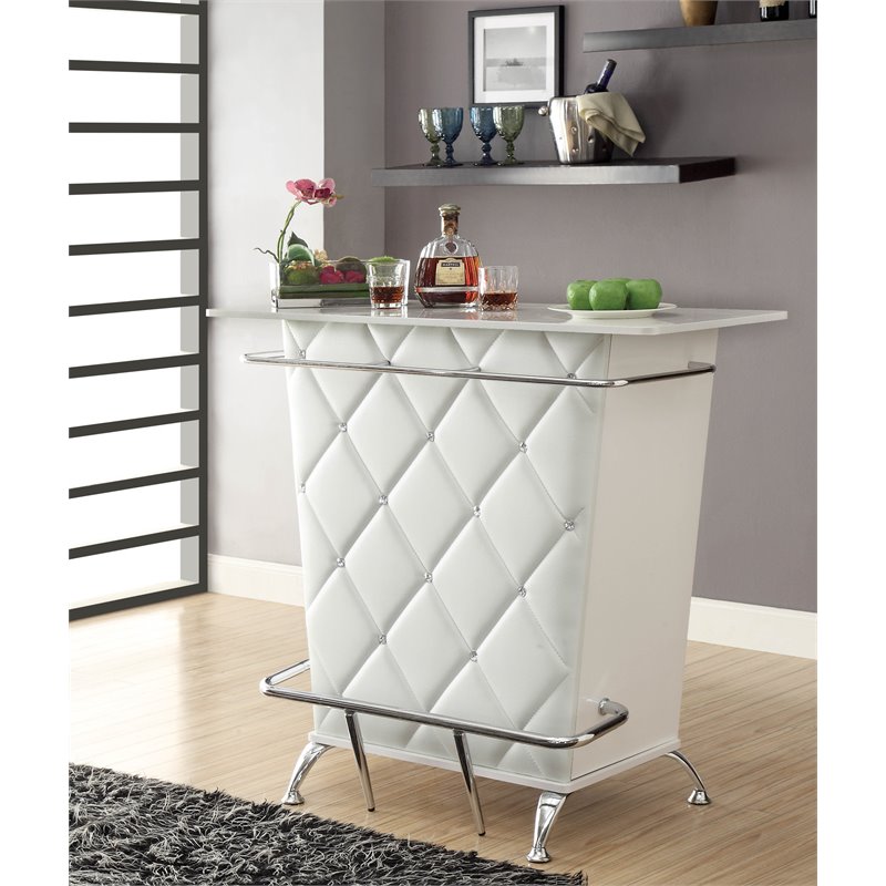 Pemberly Row Contemporary Faux Leather Tufted Bar Table in White