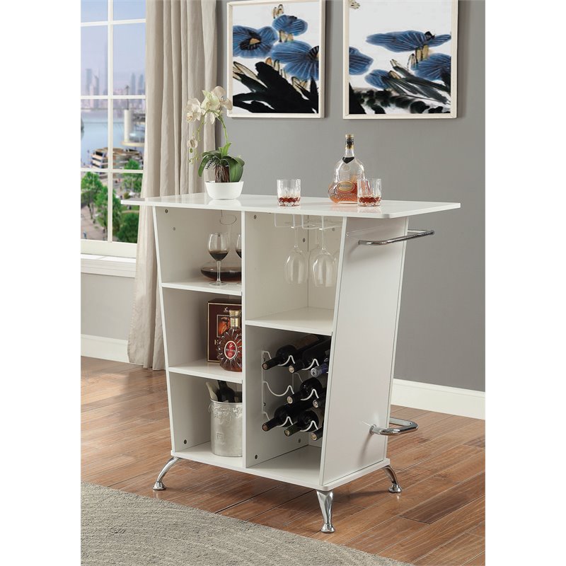 Pemberly Row Contemporary Faux Leather Tufted Bar Table in White