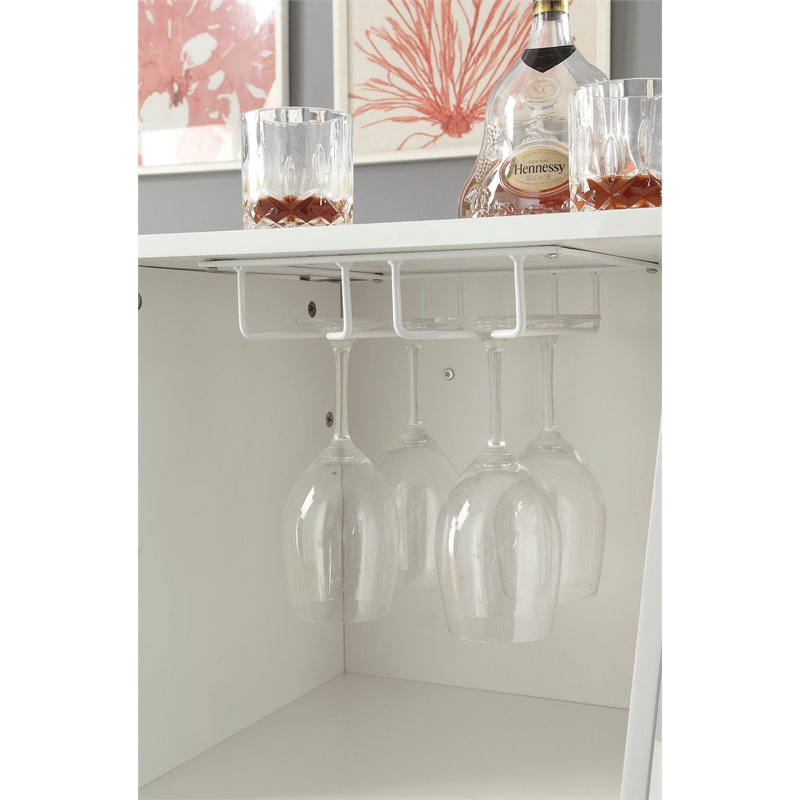 Pemberly Row Contemporary Faux Leather Tufted Bar Table in White