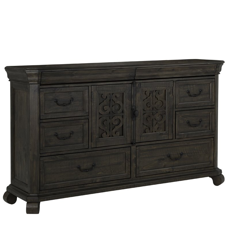 Pemberly Row Contemporary Traditional Peppercorn 8 Drawer Dresser