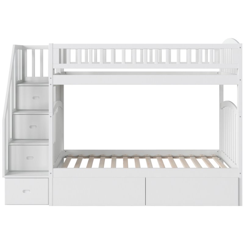 Pemberly Row Wood Staircase Storage Bunk Twin Over Twin in White
