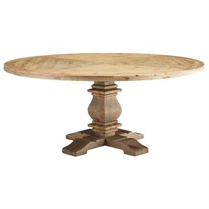 Pemberly Row 71&quot Round Modern Pine Wood Dining Table in Brown