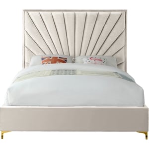 Pemberly Row Contemporary Solid Wood and Velvet Full Bed in Cream