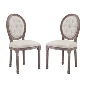 Pemberly Row 19.5&quot Fabric & Wood Dining Side Chair in Beige (Set of 2)
