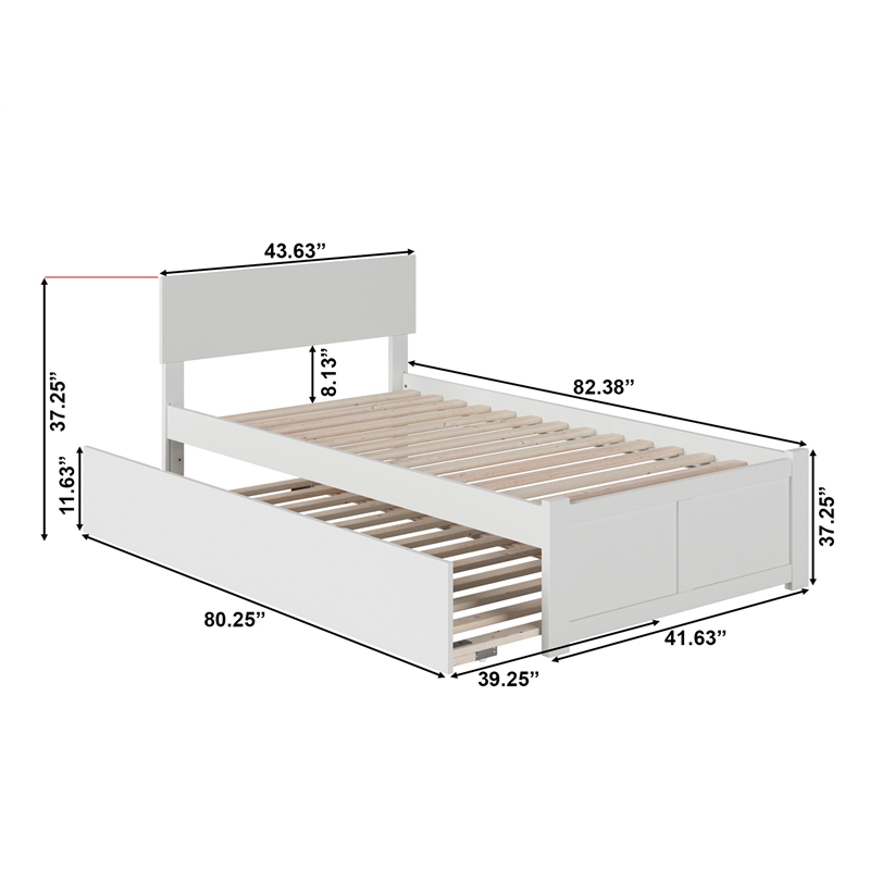 Pemberly Row Twin XL Wood Platform Bed with Footboard & Twin XL Trundle in White