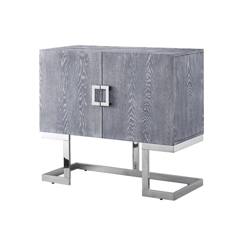 Pemberly Row 2-Doors Oak Veneer Wood Accent Chest in Gray Oak/Chrome