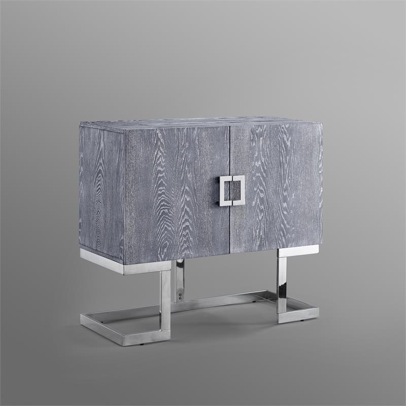 Pemberly Row 2-Doors Oak Veneer Wood Accent Chest in Gray Oak/Chrome