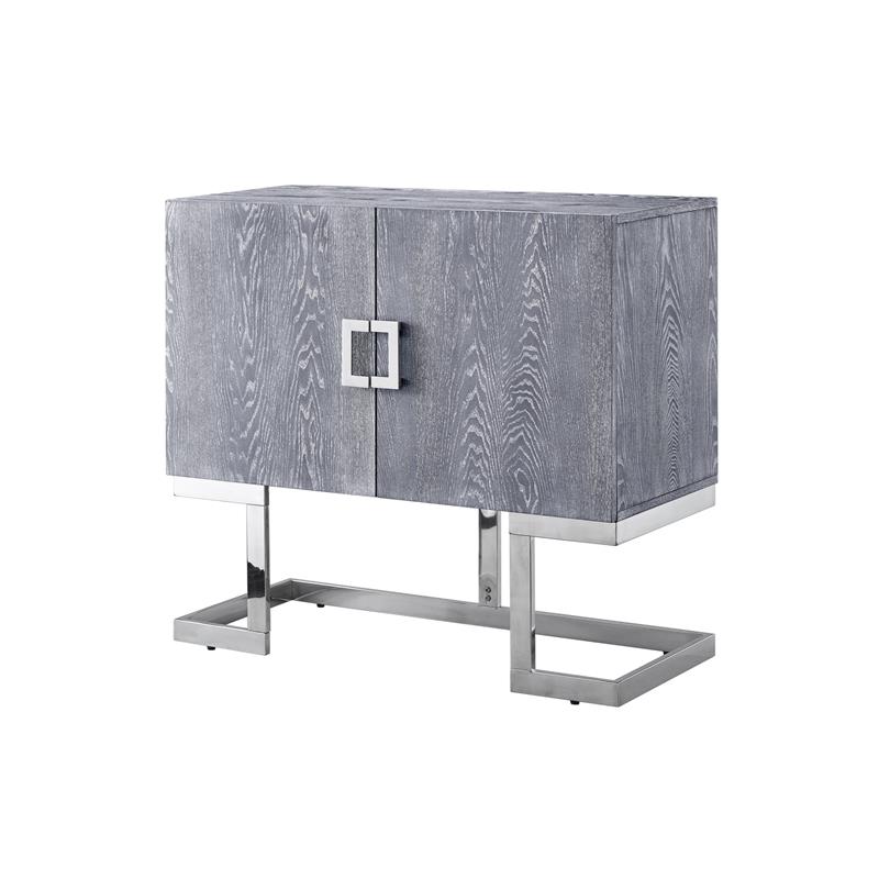 Pemberly Row 2-Doors Oak Veneer Wood Accent Chest in Gray Oak/Chrome