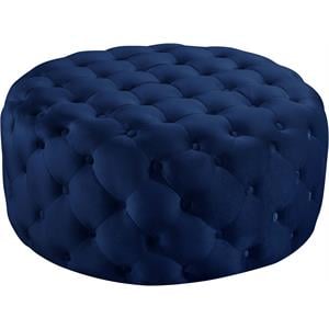 Pemberly Row Modern Button Tufted Navy Velvet Ottoman and Bench