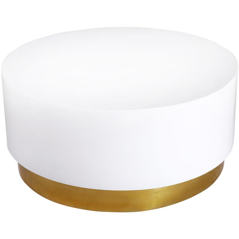 Pemberly Row White Lacquer Metal Coffee Table with Durable Gold Base