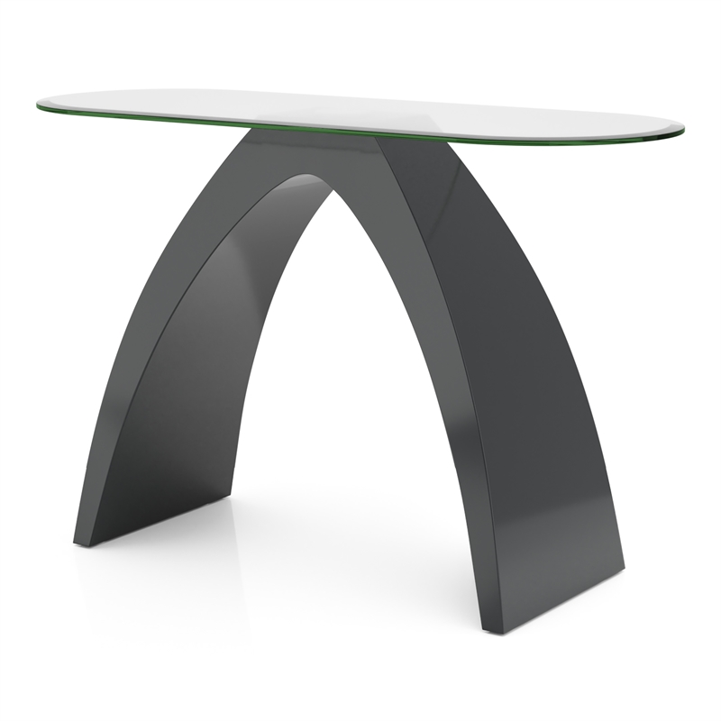 Pemberly Row Modern Contemporary Glass Top Sofa Table in Gray
